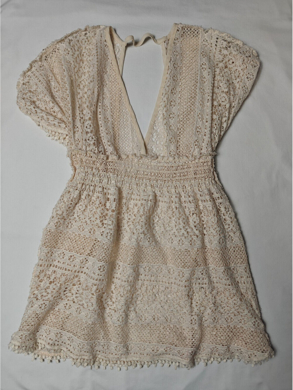 Xhilaration Women Bohemian Cream V-Neck Lace Swim Cover Up Top Sz S Boho Vaca